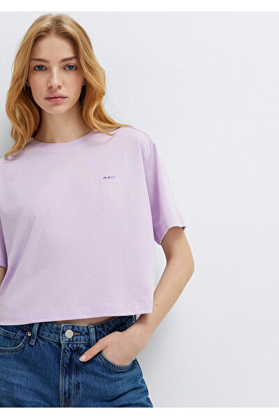 Mavi Lila T-Shirt mit Logo-Print, kurz geschnitten 1613984-70512