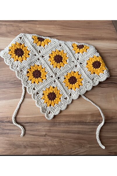 BeeMade Craft Bandana, Sarı Çiçekli Örgü Bandana