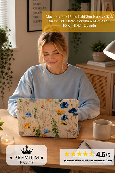 Mcstorey Macbook Pro 13 inç Kılıf Sert Kapak Çiçek Baskılı 360 Darbe Koruma A...