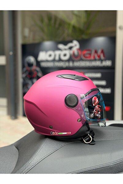 Free-M FR-215 Child Helmet Mat Fuşya Yarım Camlı Çocuk Kaskı