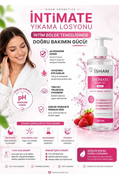 isham cosmetics Çilek Aromalı Genital Bölge Koku Önleyici - İNTİM JEL 250 ml