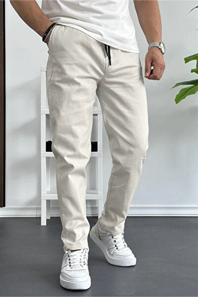 Edwox Ανδρικό Slim Fit Λεπτό Λινό Παντελόνι Μπεζ Edw114