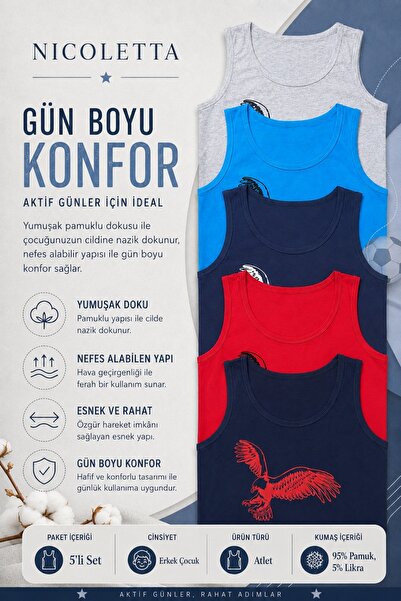 Tom John Erkek Çocuk Atlet Geniş Askılı Kartal Baskılı Pamuklu Likralı Garson...