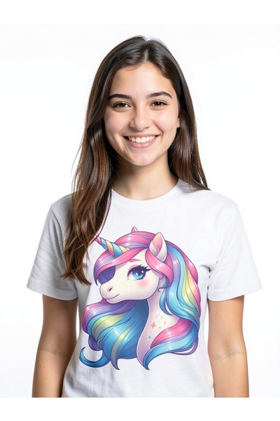 PFS tricou alb pentru copii cu imprimeu unicorn din bumbac