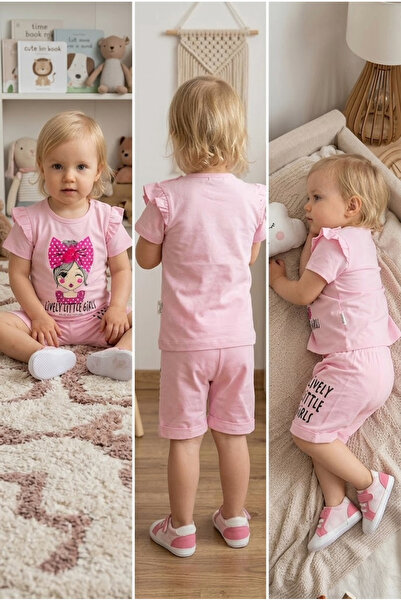 meyastore Girls' Printed Ruffle T-Shirt and Shorts Set