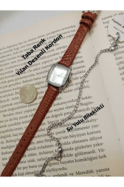 Brality Minimal Vintage Retro Women's Wristwatch Taba Color Strap Silver Colo...