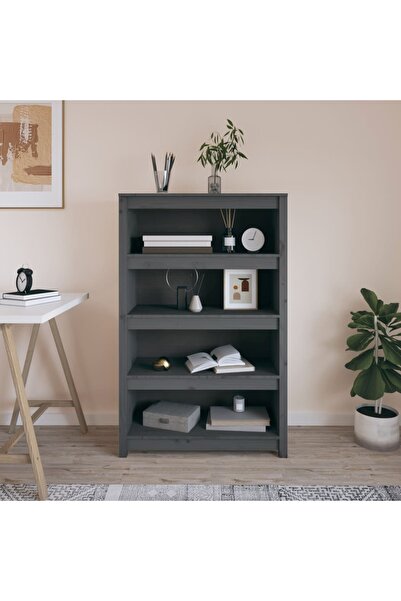 Concept Bibliotecă, gri, 80x35x126 cm, lemn masiv de pin