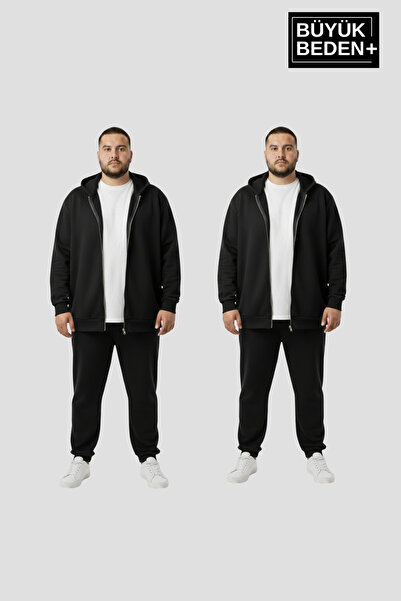 Süperlife Men's Plus Size Zippered Hooded 2-Piece Set Thin Sweatshirt Cardiga...