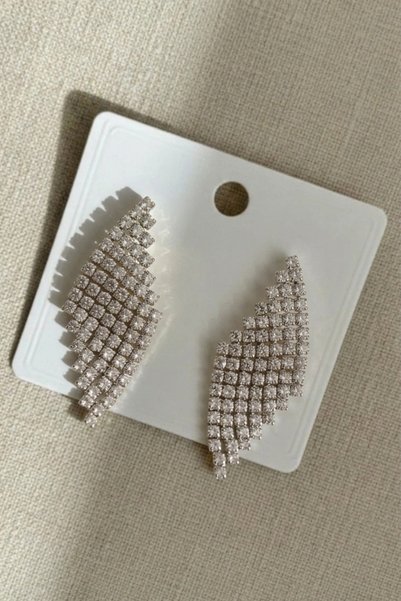 Crc Bijuteri Silver Color Dangle Zircon Stone Earrings