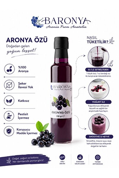 Yoğunlaştırılmış %100 Aronya Özü (Aronya Konsantresi) Katkısız 330gr