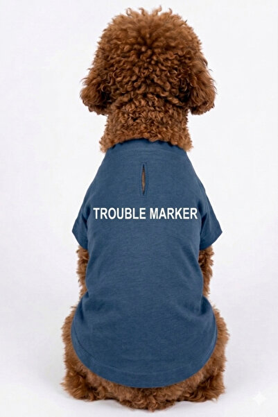 %100 Organik Pamuk Kumaş Köpek Kıyafeti, Trouble Marker Lacivert