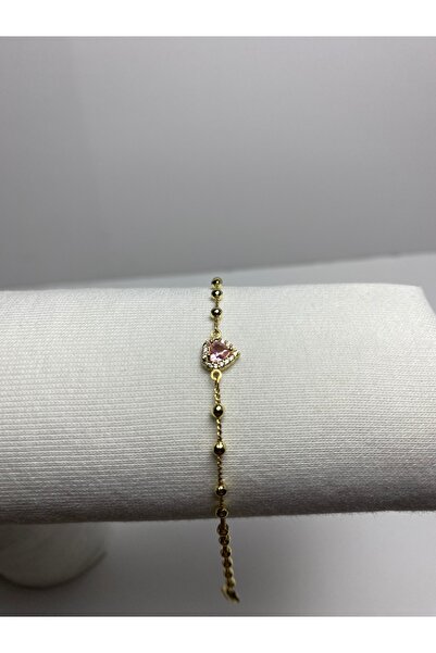 LUXURY Gold Pembe Kalp Taşlı Kadın Bileklik