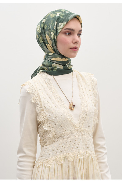 Freshscarfs Reverıe Desen Pamuklu Viskon Eşarp Petrol