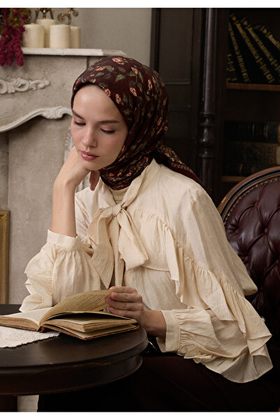Freshscarfs Leana Desen Pamuklu Βαμβακερό Φουλάρι Βισκόζης Κόκκινο Βουργουνδίας