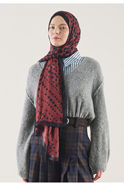 Freshscarfs Polka Dots Pattern Hemp Shawl Burgundy