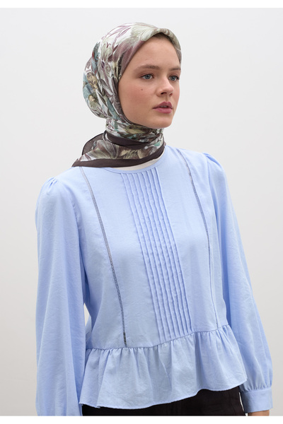Freshscarfs Καφέ Βαμβακερό Φουλάρι Βισκόζης με Vintage Σχέδιο Κήπου