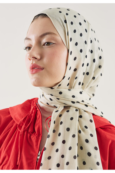 Freshscarfs Small Polka Dots Desen Rami Şal Bej