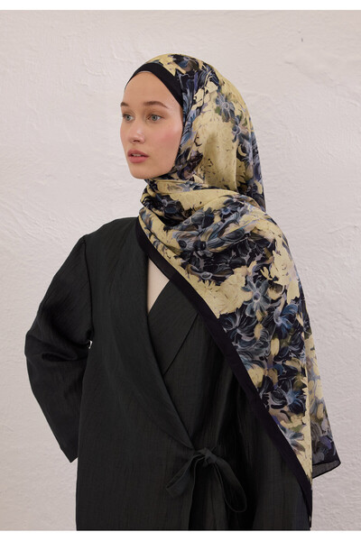 Freshscarfs Lacivert Summer Bloom Desen Rami Şal