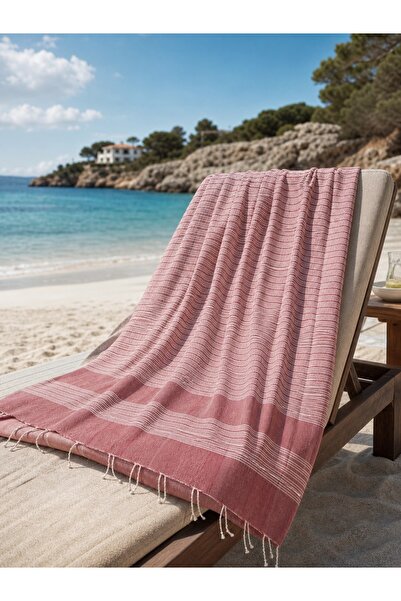 bohemian buldan Natural Red 90x190 Cotton Peshtemal