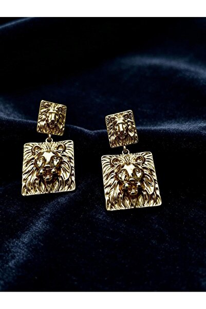 ayoljewelry Lion Square Gold Steel Dangle Earrings