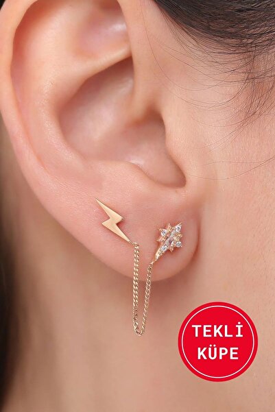 Bayar Gold 14 Ayar Altın Taşlı Kuzey Yıldızı Tekli Küpe