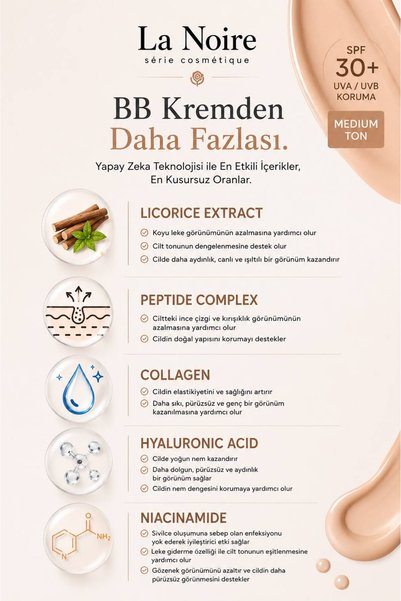 La Noire Medium Tone Smart Bb Cream |   Anti-Aging-Wrinkle Spf30