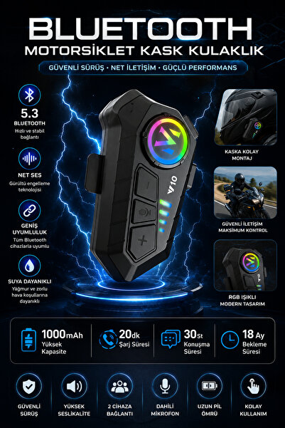 nextbuy Motorsiklet Kask Kulaklık 1000mAh Bluetooth 5.3 Rgb Led Işıklı İnterc...