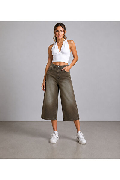St.Poll Likralı Yıkamalı Unisex Baggy Şortolon Şort