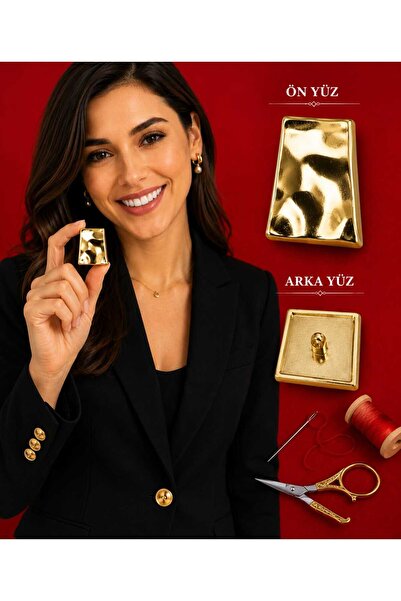 beyna aksesuar Gold Altın Asimetrik Buruşuk Tasarım 44 Boy Metal Düğme Kaban ...