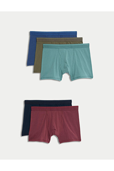 Marks & Spencer 5'li Pamuk Karışımlı Cool & Fresh™ Çizgili Boxer Set
