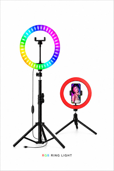 RAYLAX 10 İnç RGB Ring Light Selfie Işığı Tripod Telefon Tutucu TikTok YouTub...