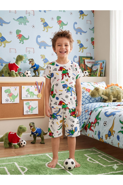 Pajama Shop Dečački pamučni tanki komplet pidžama sa kratkim rukavima, bela b...