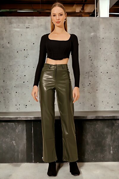 HAKKE High Waist Leather Trousers