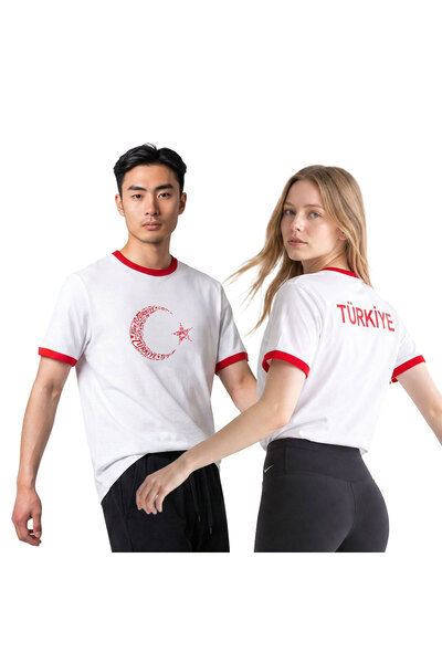 Sportive Türkiye Baskılı Unisex Beyaz Günlük Stil T-Shirt 26DU0003-BYZ