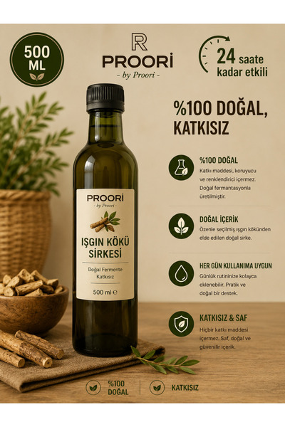 Işgın Kökü Sirkesi Doğal Içilebilir Doğal Fermantasyon Canlı Sirke 500 ml