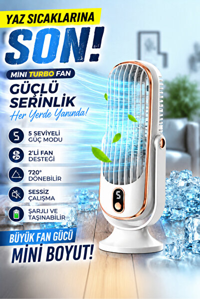 DEMPOWER 5 Kademeli Çift Fanlı Şarjlı Fan - 720° Dönebilir