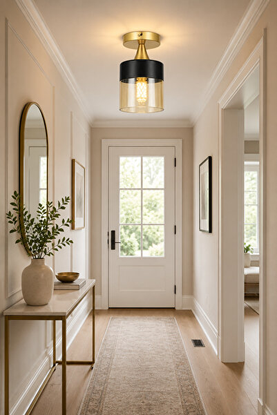 ESSLİGHT Verona Tekli Eskitme Bal Camlı Modern Antre Hol Avizesi