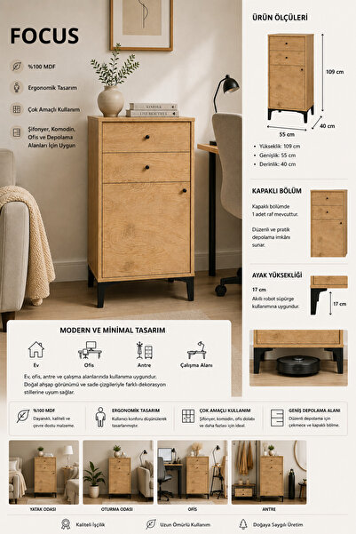 VENATTO Focus Şifonyer Meşe (%100MDF)