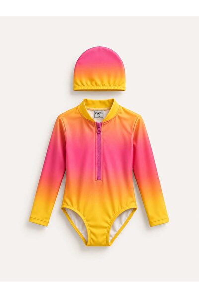 My Kids Wear Girl's Uv Protection Long Sleeve Zipper Swimsuit Set 12783