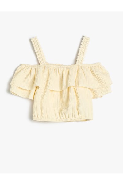 Koton Crop Blouse Low Shoulder Strap Detailed Short Sleeve