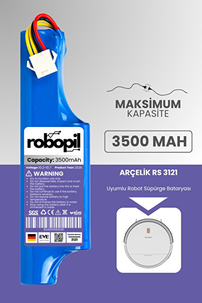 ROBOPİL Arçelik Rs 3121 Robot Süpürge Bataryası (ULTRA YÜKSEK KAPASİTE) 3500m...
