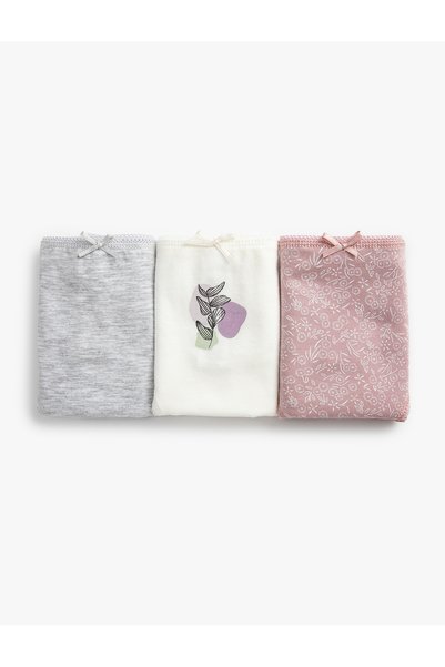 Koton Cotton Panties Brief 3-Piece Printed Ribbon Detailed