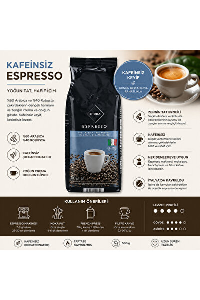 Rioba Espresso %60 Arabica %40 Robusta In Grani *kafeinsiz Çekirdek Kahve 500 Gr