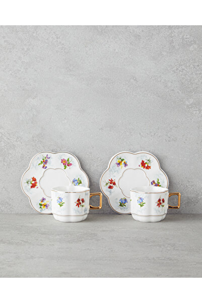 English Home Celestia Porselen 4 Parça 2 Kişilik Kahve Fincan Takımı 90 ml Renkli