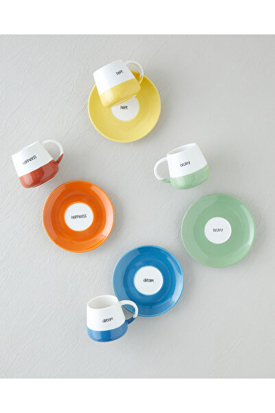 English Home Mood Cups New Bone China 8 Parça 4 Kişilik Kahve Fincan Takımı 90 ml Renkli