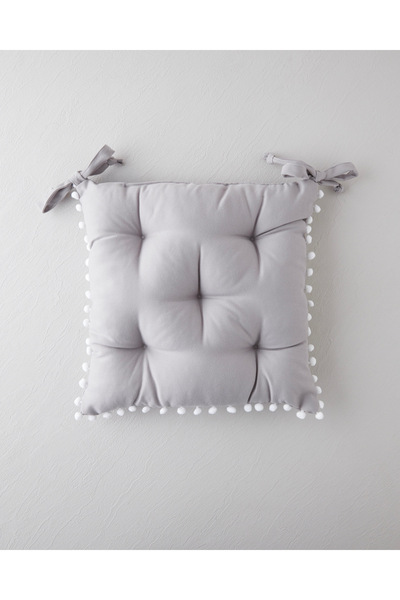 English Home Ponponlu Sandalye Minderi 40x40 cm Antrasit
