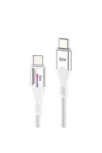Bix Type-c To Lightning Iphone 27w Örgülü Led Işıklı Şarj Ve Data Kablosu 1 M...