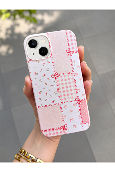 OVADA İphone 13/14/15 Uyumlu Çiçek Ve Kurdele Desenli Kadife Silikon Telefon ...