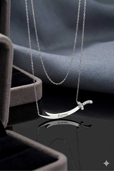 Papatya Silver 925 Ayar Gümüş Yatay Taşlı İsimli Zülfikar Kılıç Kolye.rose.go...
