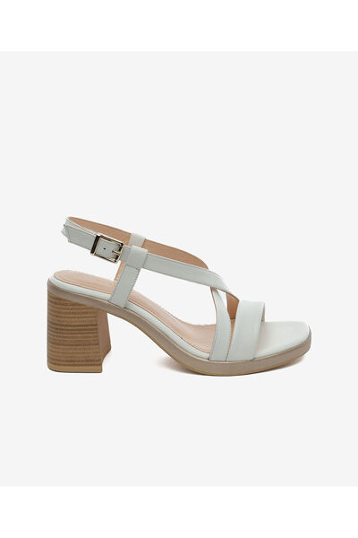 Greyder Sandale cu toc din piele naturală pentru femei, albă, 5Y2WS59247